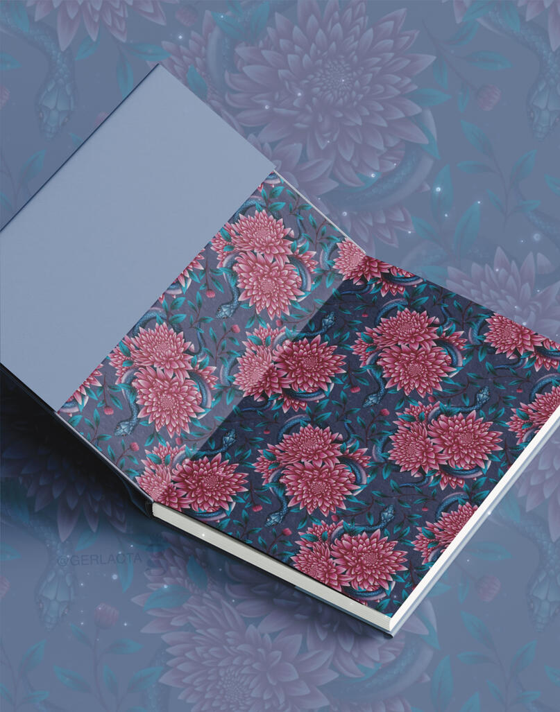 end papers pattern of snakes and flowers